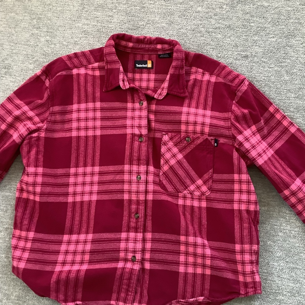 Timberland Red and Pink Plaid Buttondown Flannel Shirt Sz. XL - Picture 5 of 8